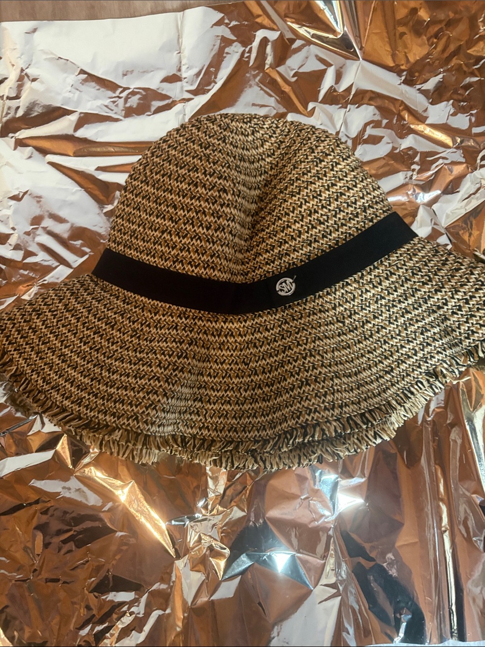 Steve Madden Two-Tone Straw Floppy Hat with Black Band